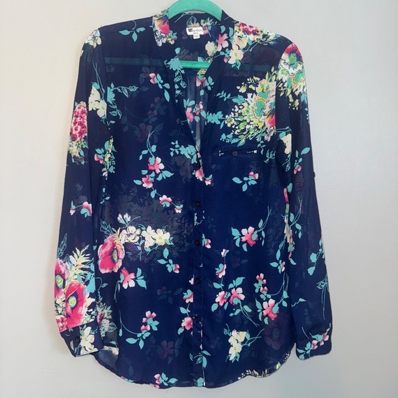 EUC Kut From The Kloth Jasmine Chiffon Blouse Blue Floral Size Medium - Picture 3 of 8